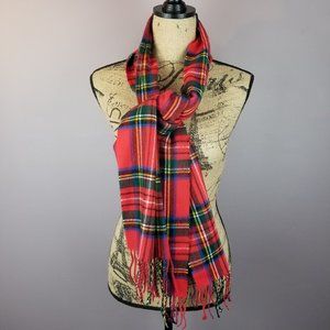 D&Y Softer Than Cashmere Scarf Red Plaid Fringe